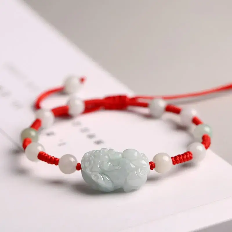 Natural Jade Braid Bracelet with White Beads Myanmar Design - Image 4