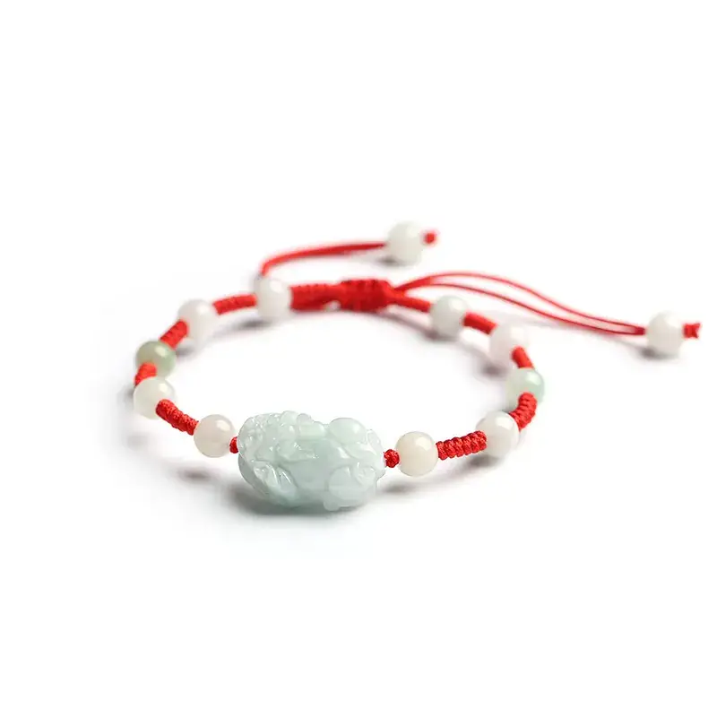 Natural Jade Braid Bracelet with White Beads Myanmar Design - Image 6