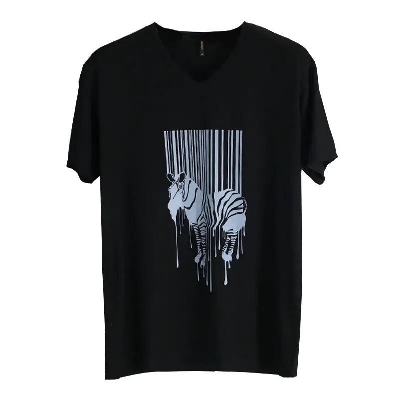 Black Printed V-Neck T-Shirt Plus Size - Image 6