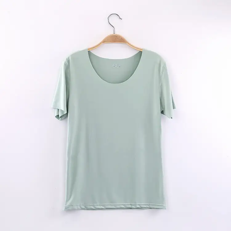 Women Light Blue Ice Silk Slim T-Shirt Bottom Half Sleeve