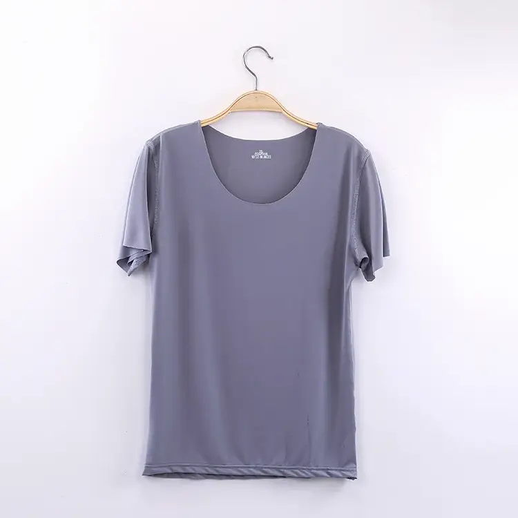 Women Light Blue Ice Silk Slim T-Shirt Bottom Half Sleeve