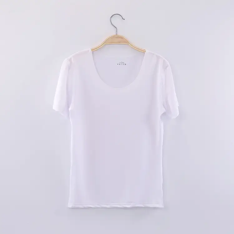 Women Light Blue Ice Silk Slim T-Shirt Bottom Half Sleeve