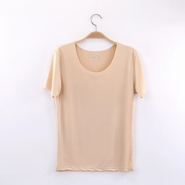 Women Light Blue Ice Silk Slim T-Shirt Bottom Half Sleeve