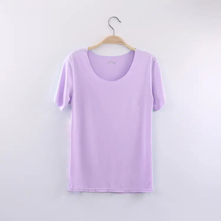 Women Light Blue Ice Silk Slim T-Shirt Bottom Half Sleeve