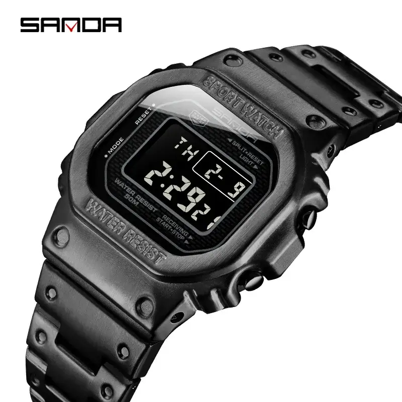 Sanda Waterproof Square Gold Sports Watch - Image 3