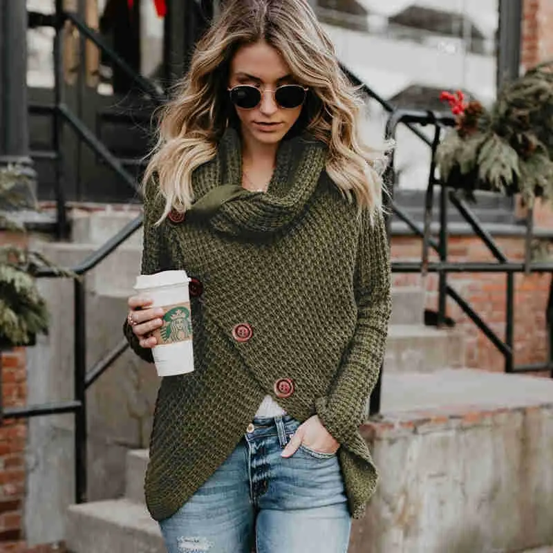 Women's Black Knitted Long Sleeve Sweater with Button Front - Image 17