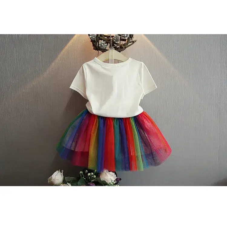 Girls Rainbow Skirt T-Shirt Set Summer 2024 - Image 2