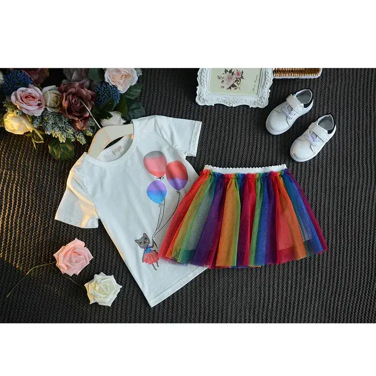 Girls Rainbow Skirt T-Shirt Set Summer 2024 - Image 3