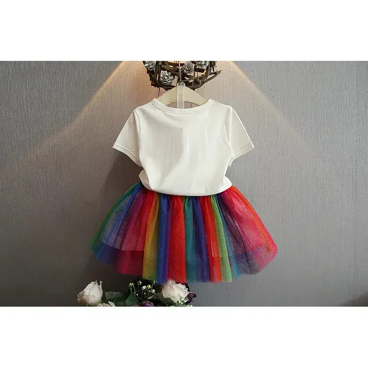 Girls Rainbow Skirt T-Shirt Set Summer 2024 - Image 4