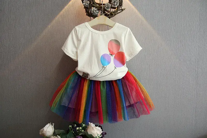 Girls Rainbow Skirt T-Shirt Set Summer 2024 — feature 2