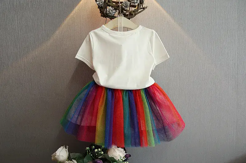 Girls Rainbow Skirt T-Shirt Set Summer 2024 — feature 3