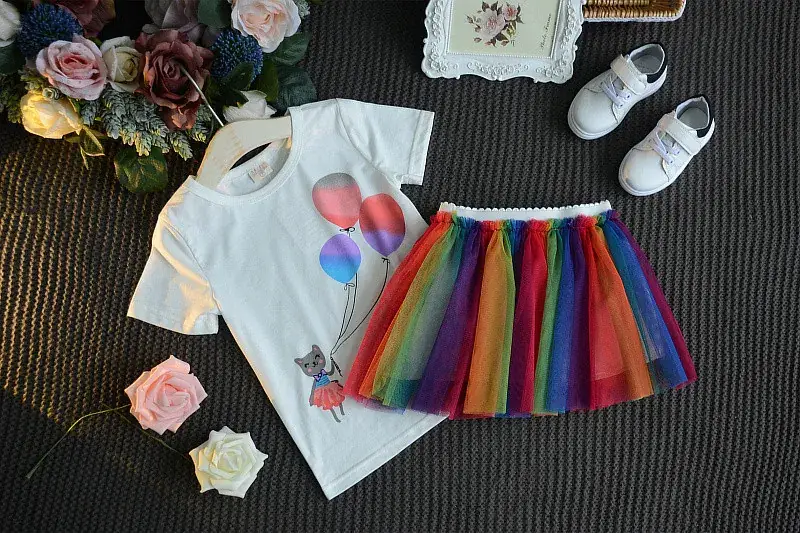 Girls Rainbow Skirt T-Shirt Set Summer 2024 — feature 4