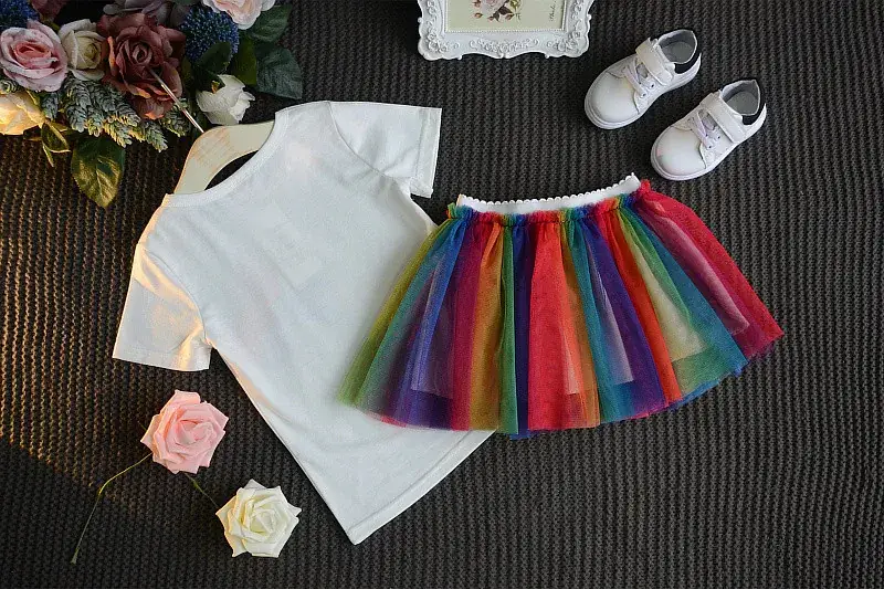 Girls Rainbow Skirt T-Shirt Set Summer 2024 — feature 5