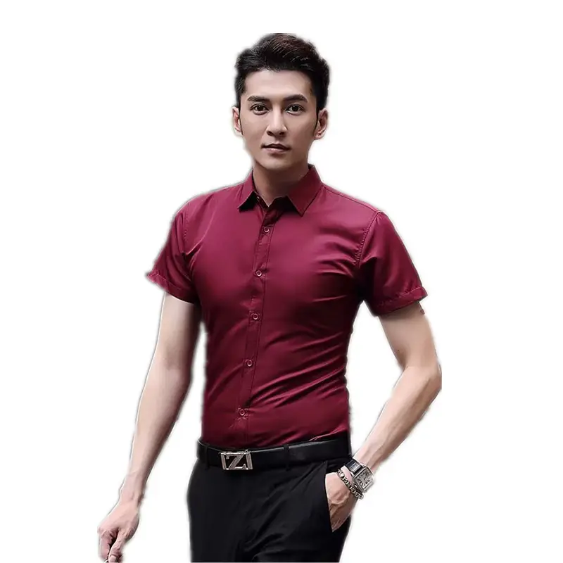 Men's Short Sleeve Business Shirt Light Blue Slim Fit - Image 11