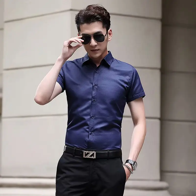 Men's Short Sleeve Business Shirt Light Blue Slim Fit - Image 4