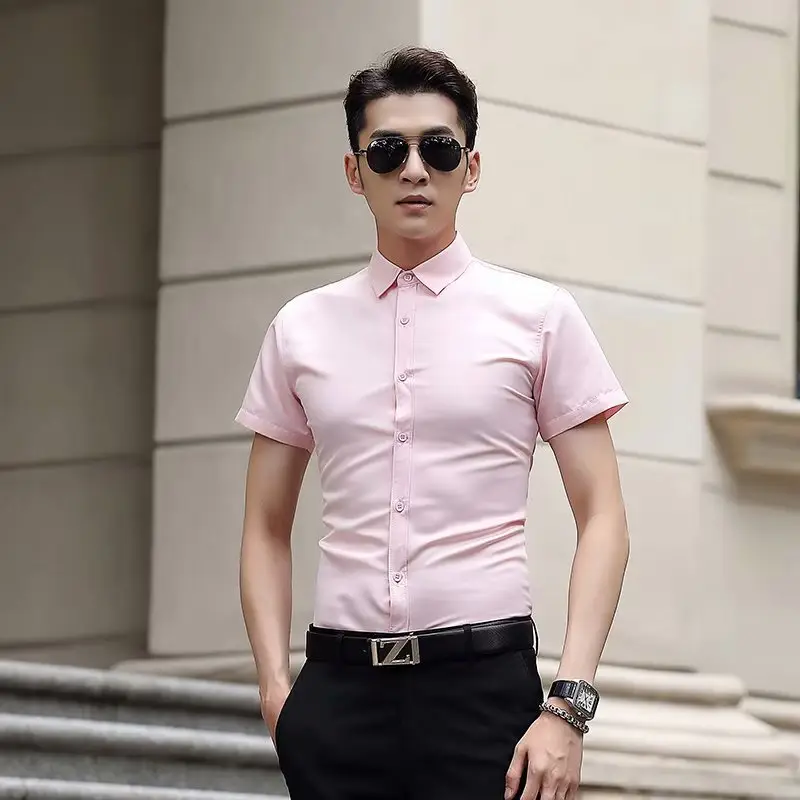 Men's Short Sleeve Business Shirt Light Blue Slim Fit - Image 5
