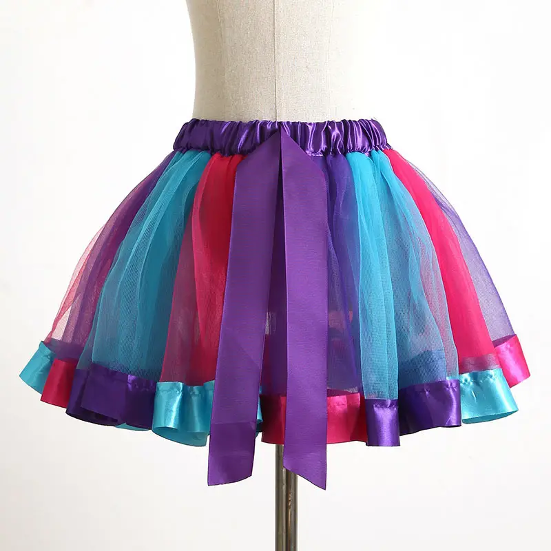 Girls Rainbow Gradient Mesh Tutu Skirt Large