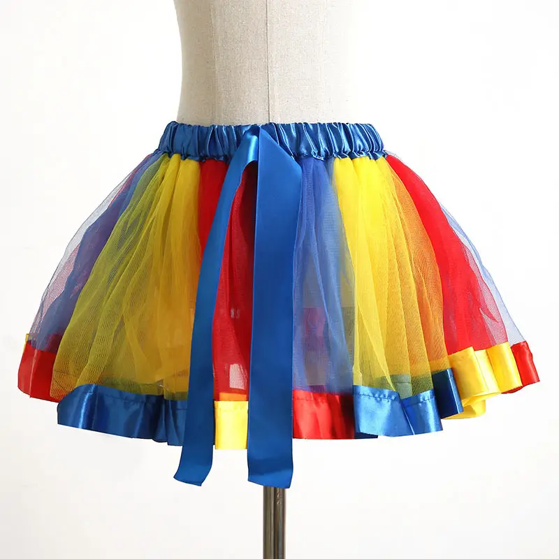 Girls Rainbow Gradient Mesh Tutu Skirt Large