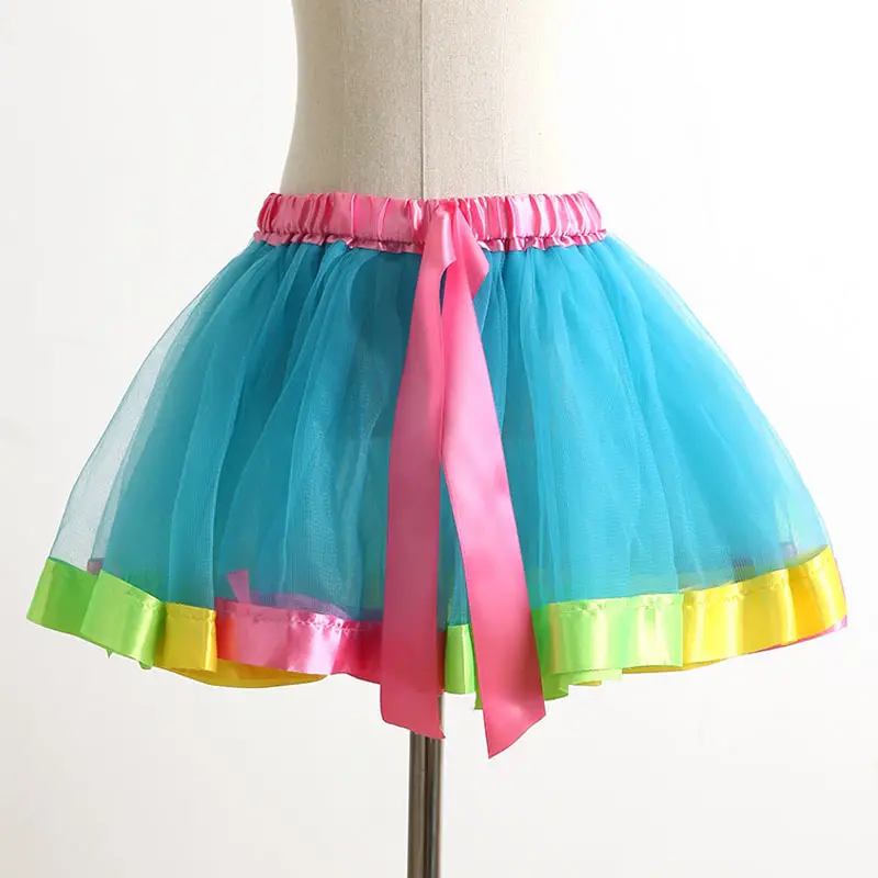 Girls Rainbow Gradient Mesh Tutu Skirt Large
