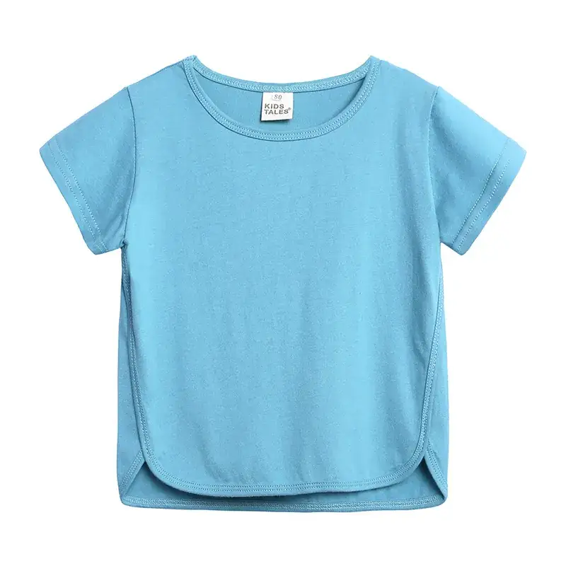 Blue Cotton Short-Sleeve T-Shirt for Boys Girls - Image 3