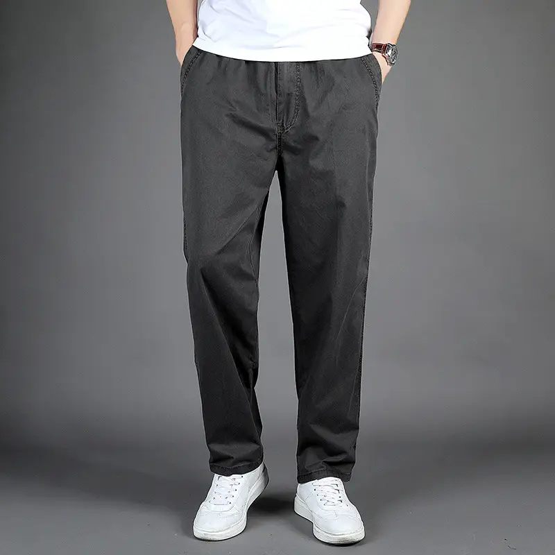 Men Black Plus Size Casual Pants Wash Overalls Middle Age - Image 2