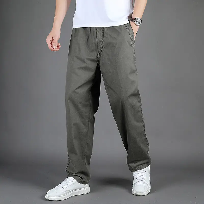 Men Black Plus Size Casual Pants Wash Overalls Middle Age - Image 3