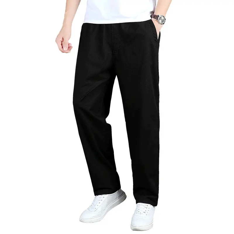 Men Black Plus Size Casual Pants Wash Overalls Middle Age - Image 6