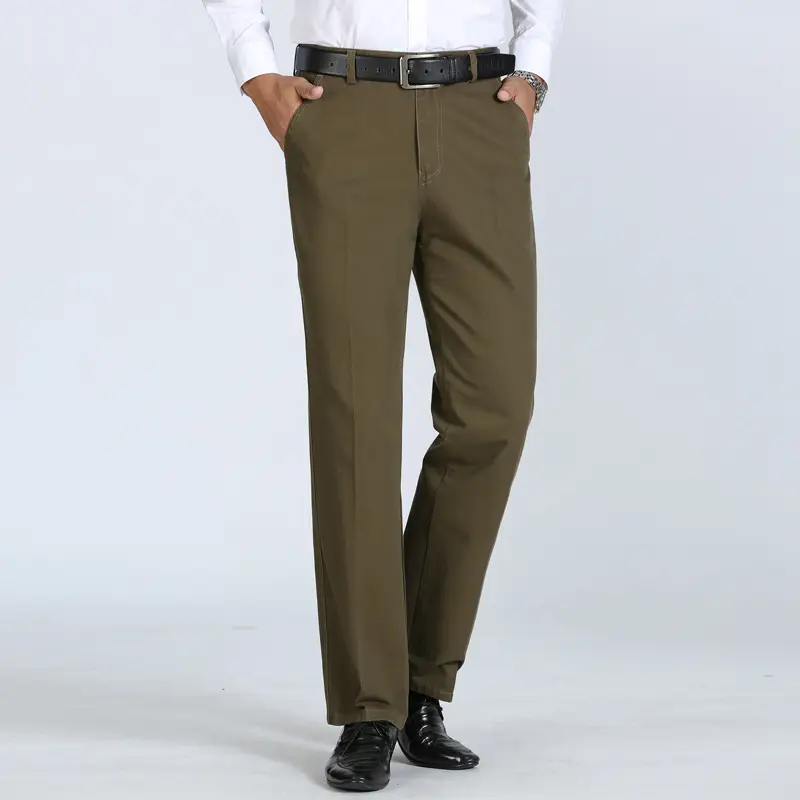 Men's Olive Green Straight Cotton Business Pants - Image 8