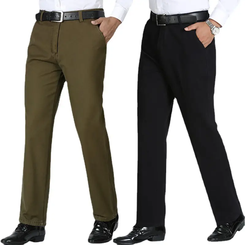 Men's Olive Green Straight Cotton Business Pants - Image 10
