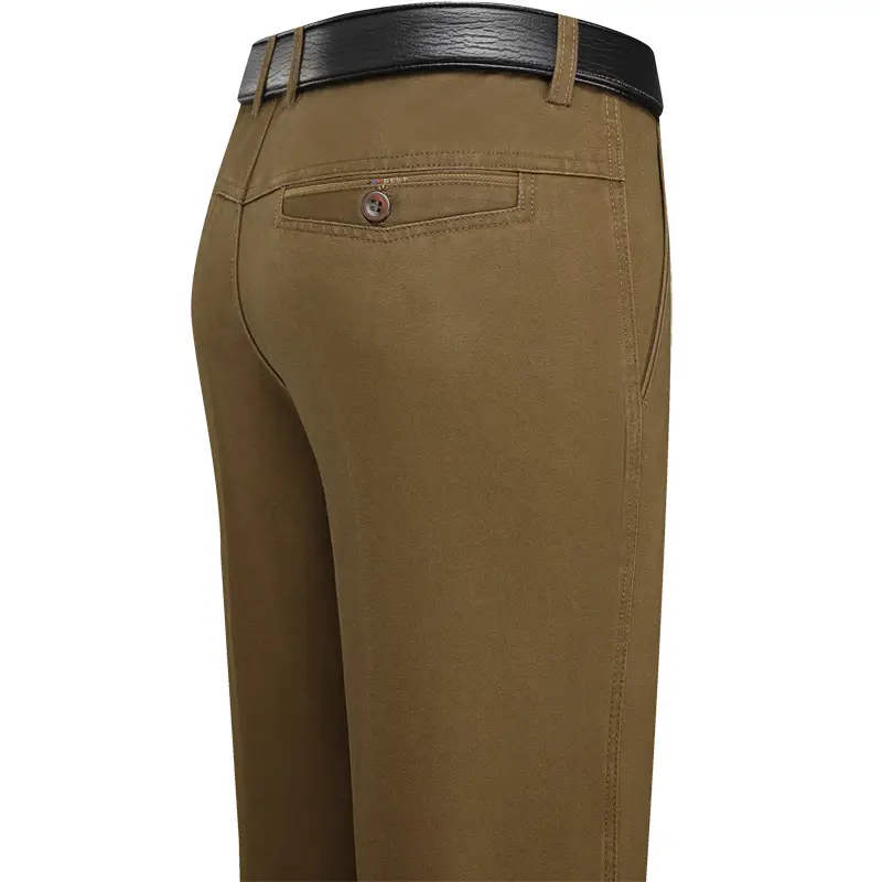 Men's Olive Green Straight Cotton Business Pants - Image 2