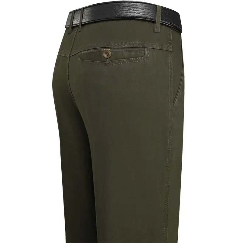 Men's Olive Green Straight Cotton Business Pants - Image 3