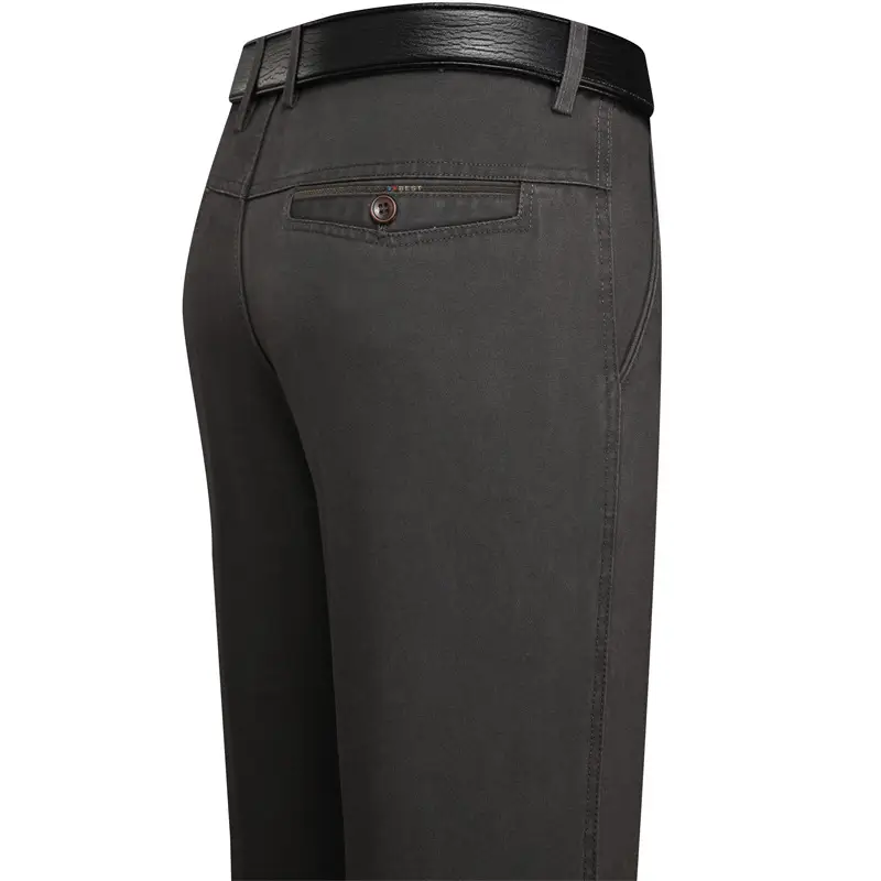 Men's Olive Green Straight Cotton Business Pants - Image 4