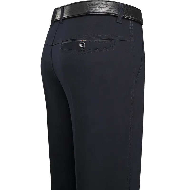 Men's Olive Green Straight Cotton Business Pants - Image 5