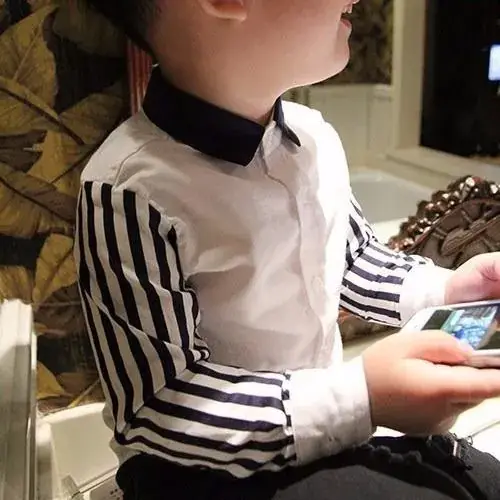 2024 Boys Long Sleeve Shirts Navy White Striped 2-6Yr - Image 6