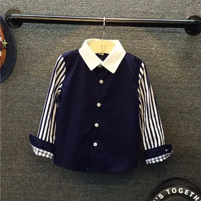 2024 Boys Long Sleeve Shirts Navy White Striped 2-6Yr - Image 2