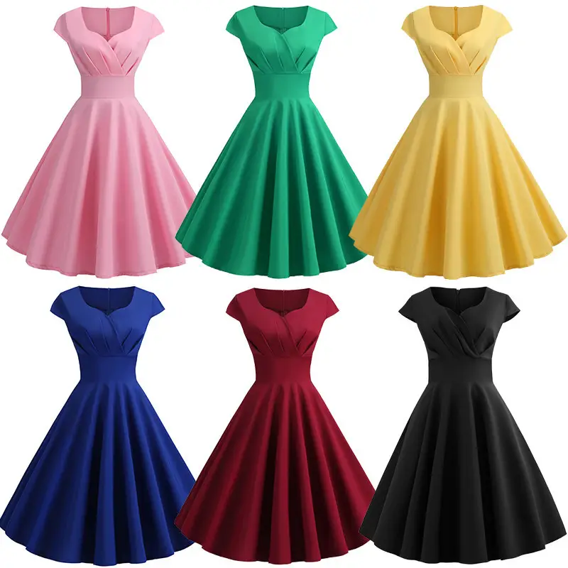 Red V-Neck Swing Dress for Women - Image 7