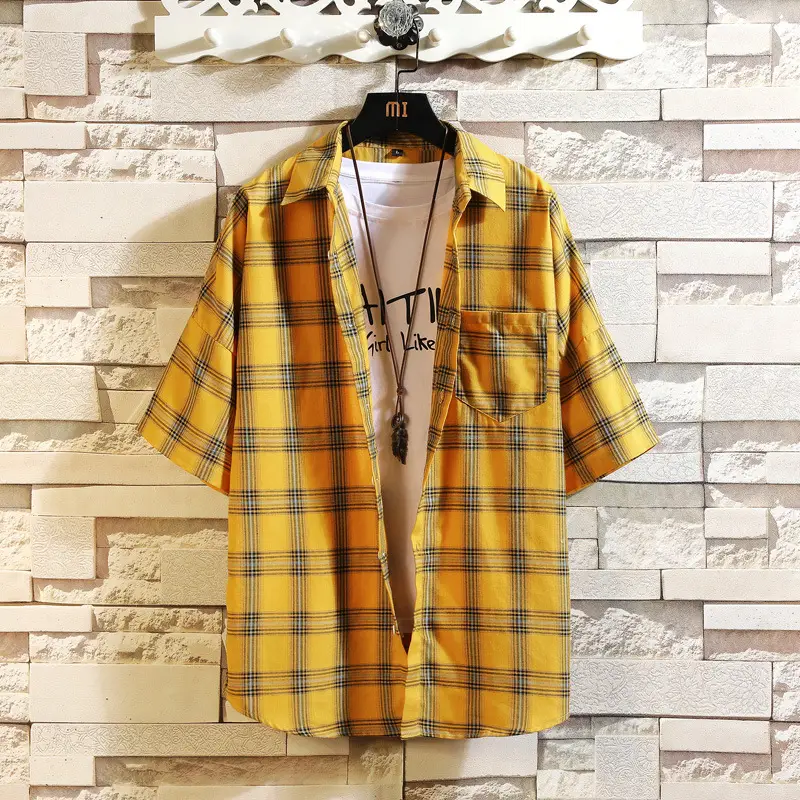 Red Plaid Half Sleeve Shirt for Men Teenager - Image 4