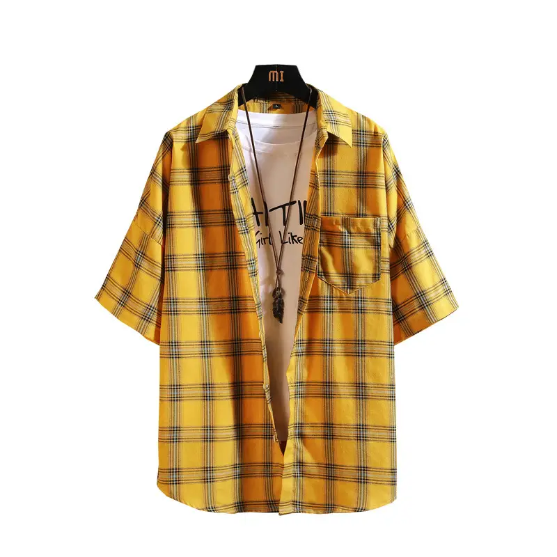 Red Plaid Half Sleeve Shirt for Men Teenager - Image 8