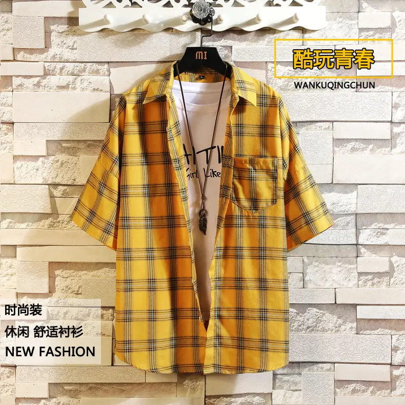 Red Plaid Half Sleeve Shirt for Men Teenager — feature 1