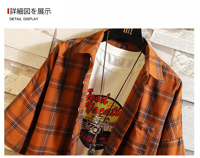 Red Plaid Half Sleeve Shirt for Men Teenager — feature 13