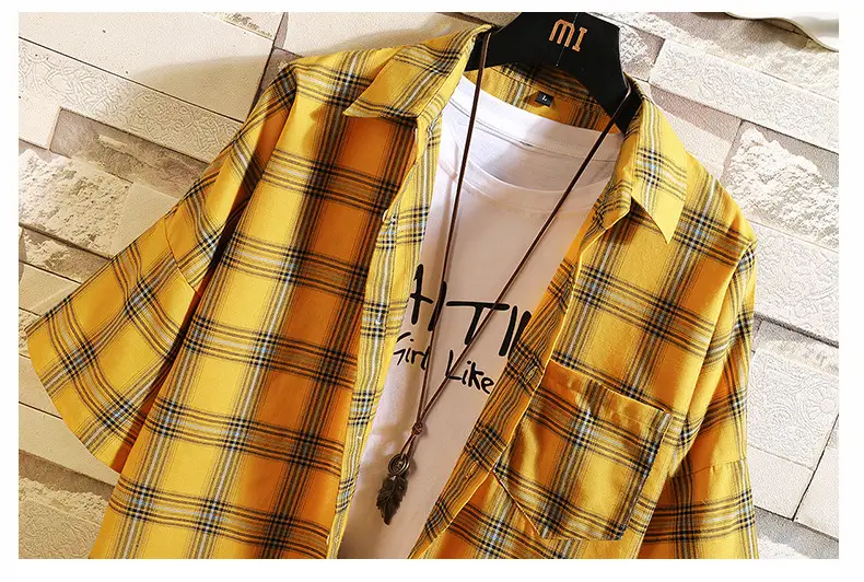 Red Plaid Half Sleeve Shirt for Men Teenager — feature 15