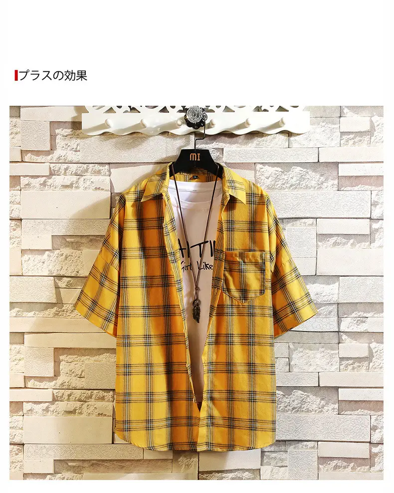 Red Plaid Half Sleeve Shirt for Men Teenager — feature 9