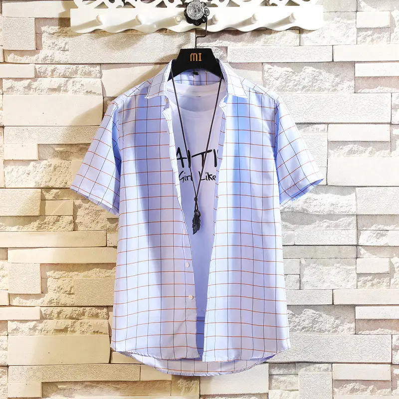 Summer Korean-style Plaid Slim Fit Shirt for Men - Image 7