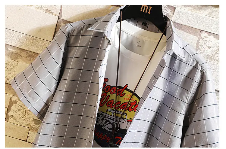 Summer Korean-style Plaid Slim Fit Shirt for Men — feature 13