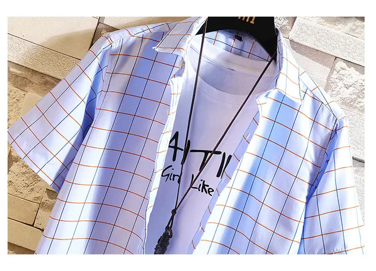 Summer Korean-style Plaid Slim Fit Shirt for Men — feature 14