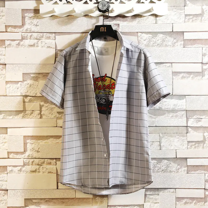 Summer Korean-style Plaid Slim Fit Shirt for Men - Image 2