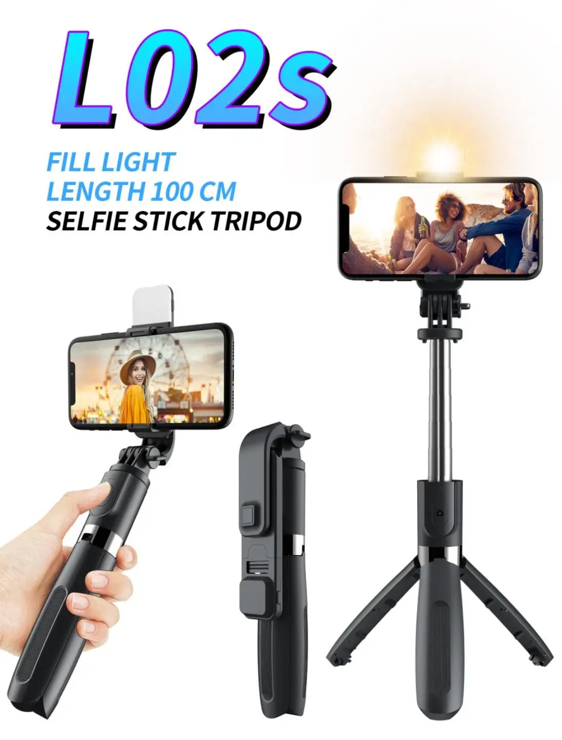 Bluetooth Selfie Stick 100cm Telescopic Tripod Compatible - Image 2