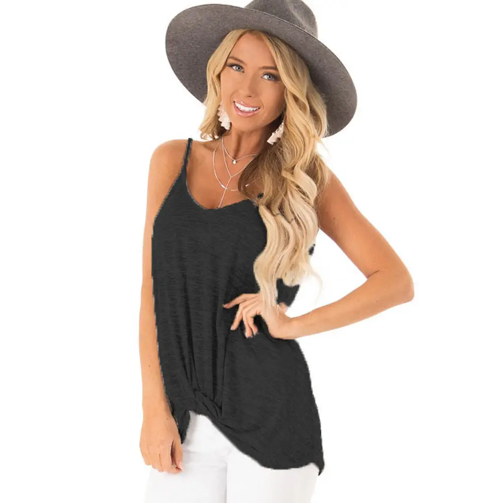 Women's Red Sleeveless Twist V-Neck T-Shirt with Hat - Image 11