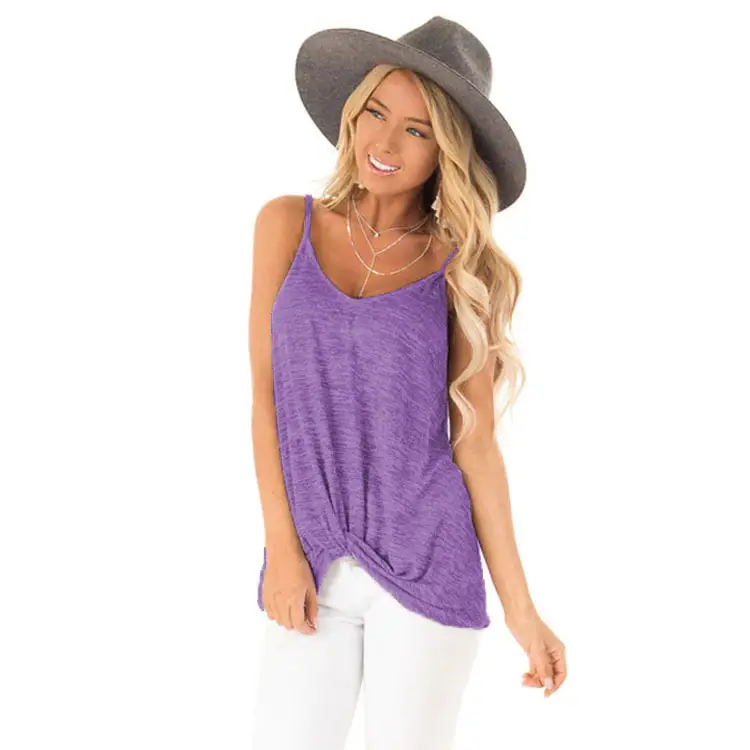 Women's Red Sleeveless Twist V-Neck T-Shirt with Hat - Image 2