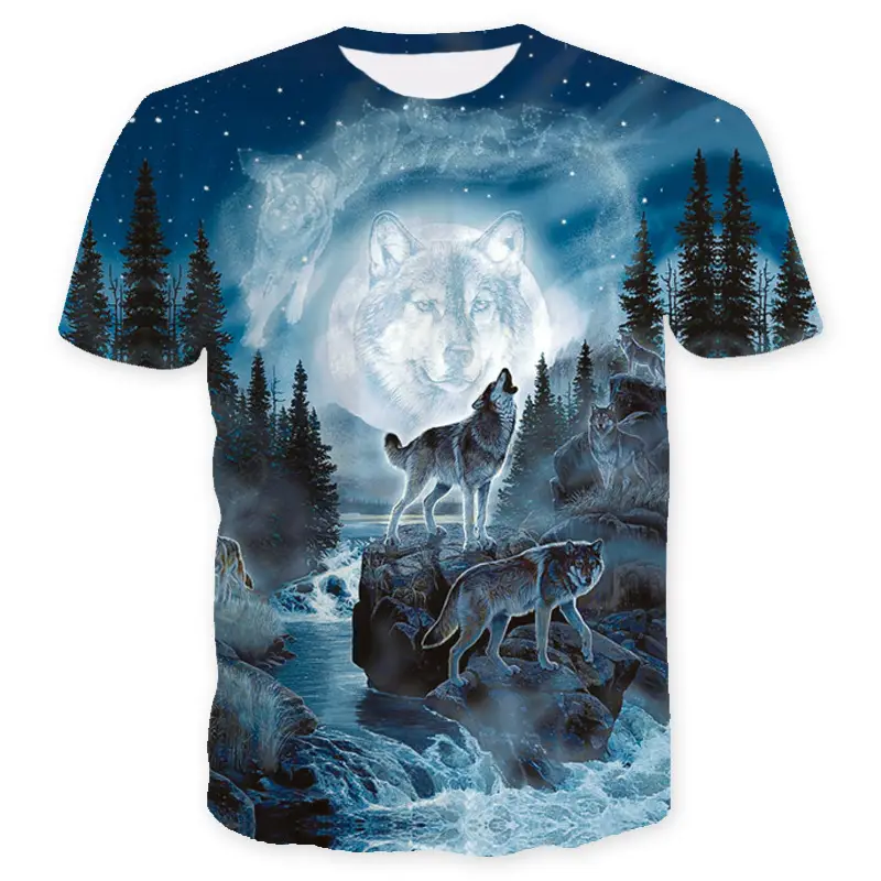 2019 Wolf 3D Print Men T-Shirt Blue - Image 3